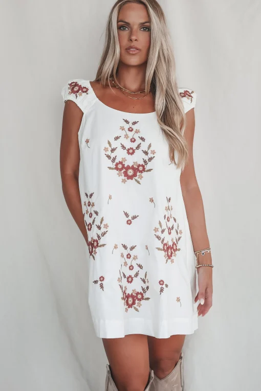 A Good Feeling About This White Floral Embroidered Mini Dress