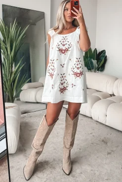A Good Feeling About This White Floral Embroidered Mini Dress