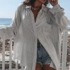 A Summer Essential Striped Button Up Top Cover Up Top