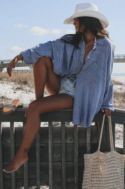 A Summer Essential Striped Button Up Top Cover Up Top