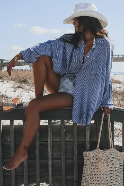 A Summer Essential Striped Button Up Top Cover Up Top