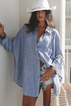 A Summer Essential Striped Button Up Top Cover Up Top