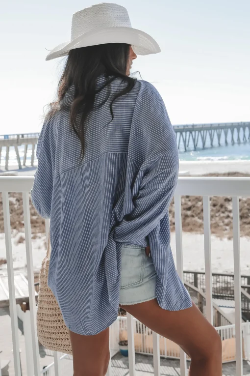 A Summer Essential Striped Button Up Top Cover Up Top