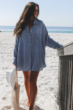 A Summer Essential Striped Button Up Top Cover Up Top
