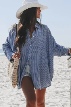 A Summer Essential Striped Button Up Top Cover Up Top