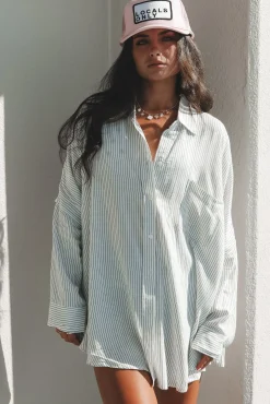 A Summer Essential Striped Button Up Top Cover Up Top