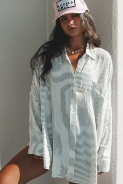A Summer Essential Striped Button Up Top Cover Up Top