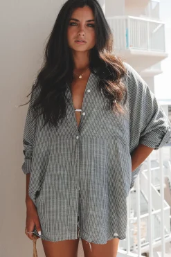 A Summer Essential Striped Button Up Top Cover Up Top