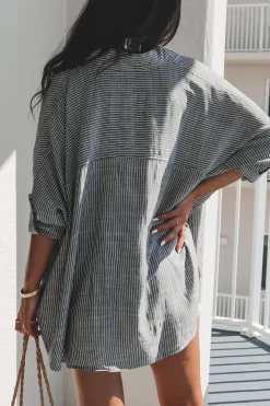 A Summer Essential Striped Button Up Top Cover Up Top
