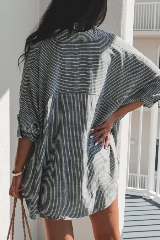 A Summer Essential Striped Button Up Top Cover Up Top