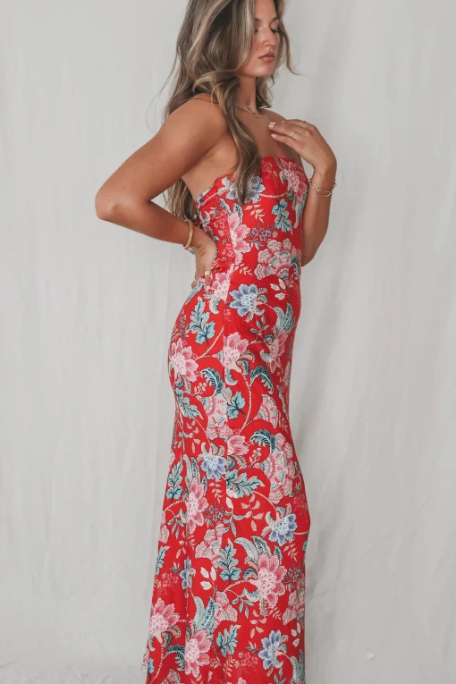 A Sweet Evening Floral Strapless Maxi