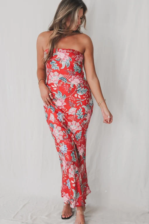 A Sweet Evening Floral Strapless Maxi