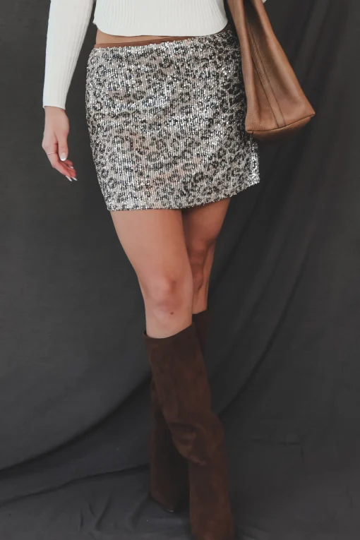 A Wild Side Leopard Sequin Mini Skirt