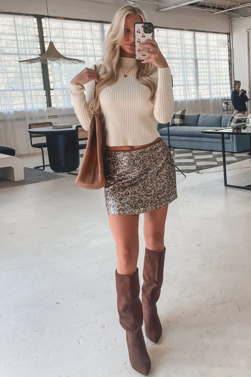 A Wild Side Leopard Sequin Mini Skirt