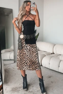 All Eyes On Me Leopard Print Satin Midi Skirt