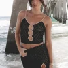 Always Wishing For Florals Black Cutout Crop And Lace Skirt Set