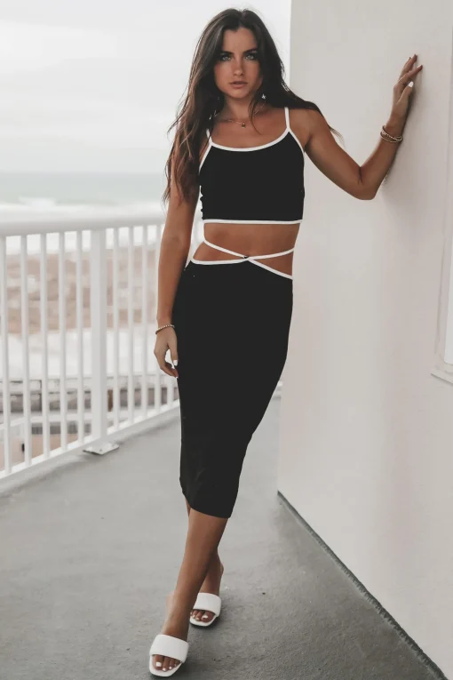 Bout To Catch A Flight Black Midi Skirt Set