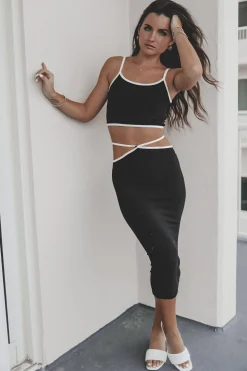 Bout To Catch A Flight Black Midi Skirt Set
