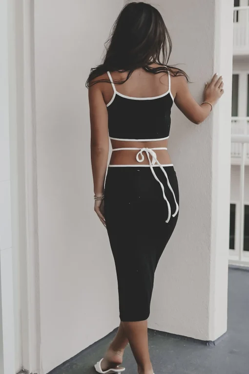 Bout To Catch A Flight Black Midi Skirt Set