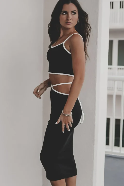 Bout To Catch A Flight Black Midi Skirt Set