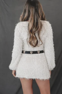 Came To Slay Long Sleeve Cream Fur Party Dress