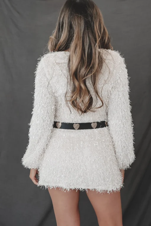 Came To Slay Long Sleeve Cream Fur Party Dress