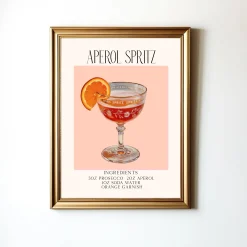 Cocktail Recipe Poster Aperol Spritz Original Custom Designed Barcart