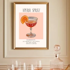 Cocktail Recipe Poster Aperol Spritz Original Custom Designed Barcart