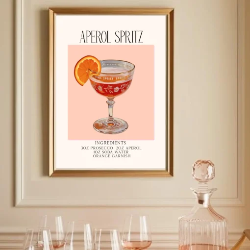 Cocktail Recipe Poster Aperol Spritz Original Custom Designed Barcart