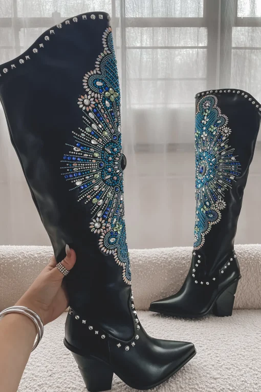 Colors That Shine Tall Jeweled Block Heel Western Boot