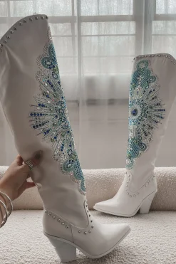Colors That Shine Tall Jeweled Block Heel Western Boot