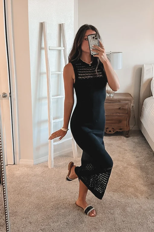 Coming In For Dinner Knit Crochet Maxi Dress