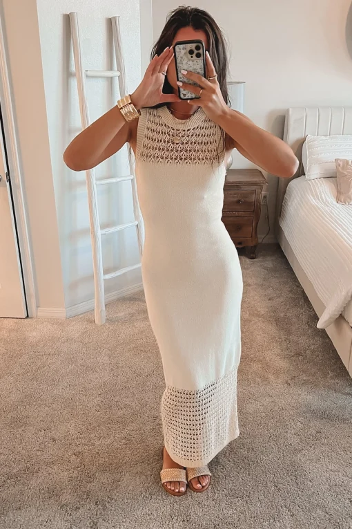 Coming In For Dinner Knit Crochet Maxi Dress