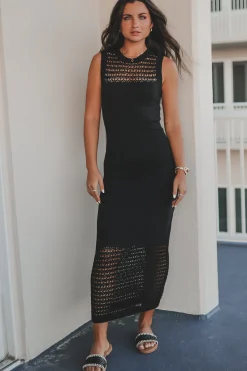 Coming In For Dinner Knit Crochet Maxi Dress