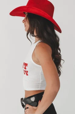 Cool It Cowboy High Neck Western Graphic Cropped Fitted Tank