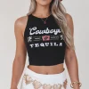 Cowboys & Tequila High Neck Country Western Graphic Top