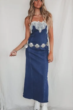 Cowgirl Cocktail Denim Lace Maxi Dress