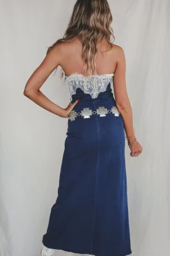Cowgirl Cocktail Denim Lace Maxi Dress