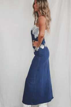 Cowgirl Cocktail Denim Lace Maxi Dress