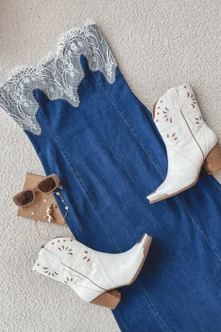 Cowgirl Cocktail Denim Lace Maxi Dress