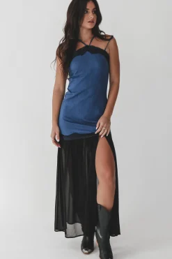 Dance With You Denim Sheer Maxi Dress