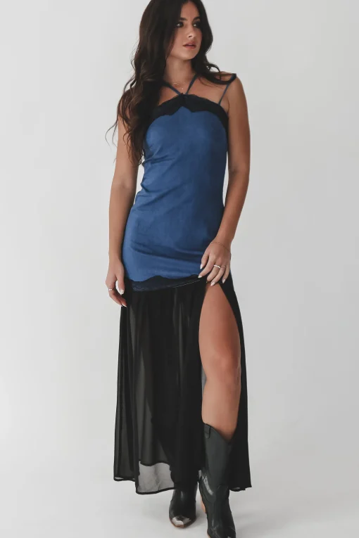 Dance With You Denim Sheer Maxi Dress
