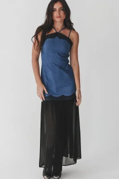 Dance With You Denim Sheer Maxi Dress
