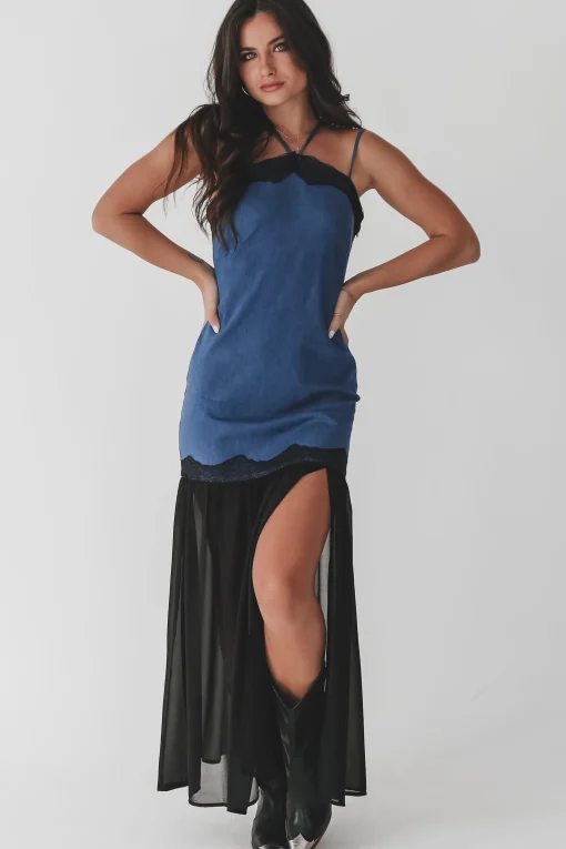 Dance With You Denim Sheer Maxi Dress