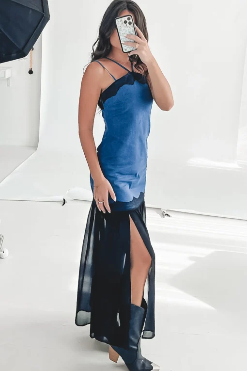 Dance With You Denim Sheer Maxi Dress
