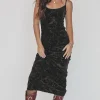 Dark Side Of The Flowers Velvet Cutout Mesh Black Floral Maxi Dress