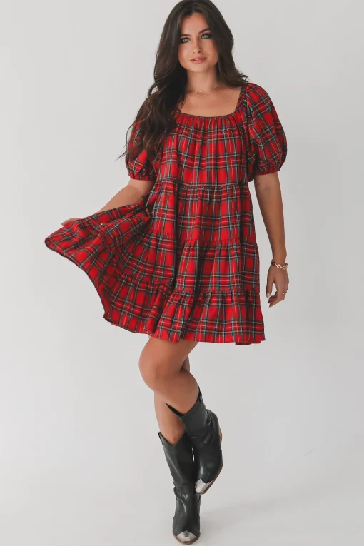 DEAL Along Came This Dress Plaid Babydoll Dress