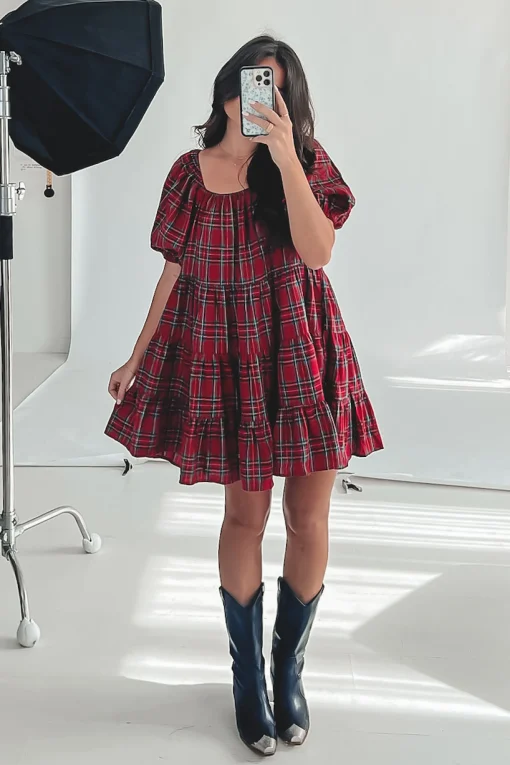 DEAL Along Came This Dress Plaid Babydoll Dress