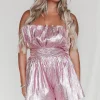 DEAL Felt Like A Movie Metallic Pink Romper