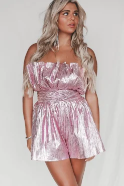 DEAL Felt Like A Movie Metallic Pink Romper